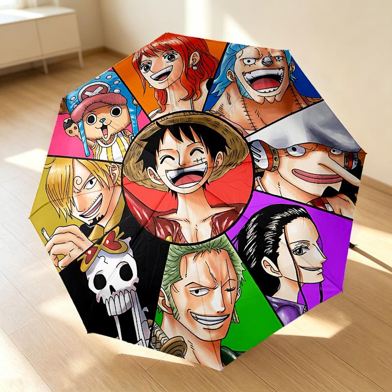 One Piece Crew 8 Ribs 3Fold Black Glue Uv Protection Umbrella Sun Protection Rainproof Compact Folding Umbrella For Travel Daily Use C923809