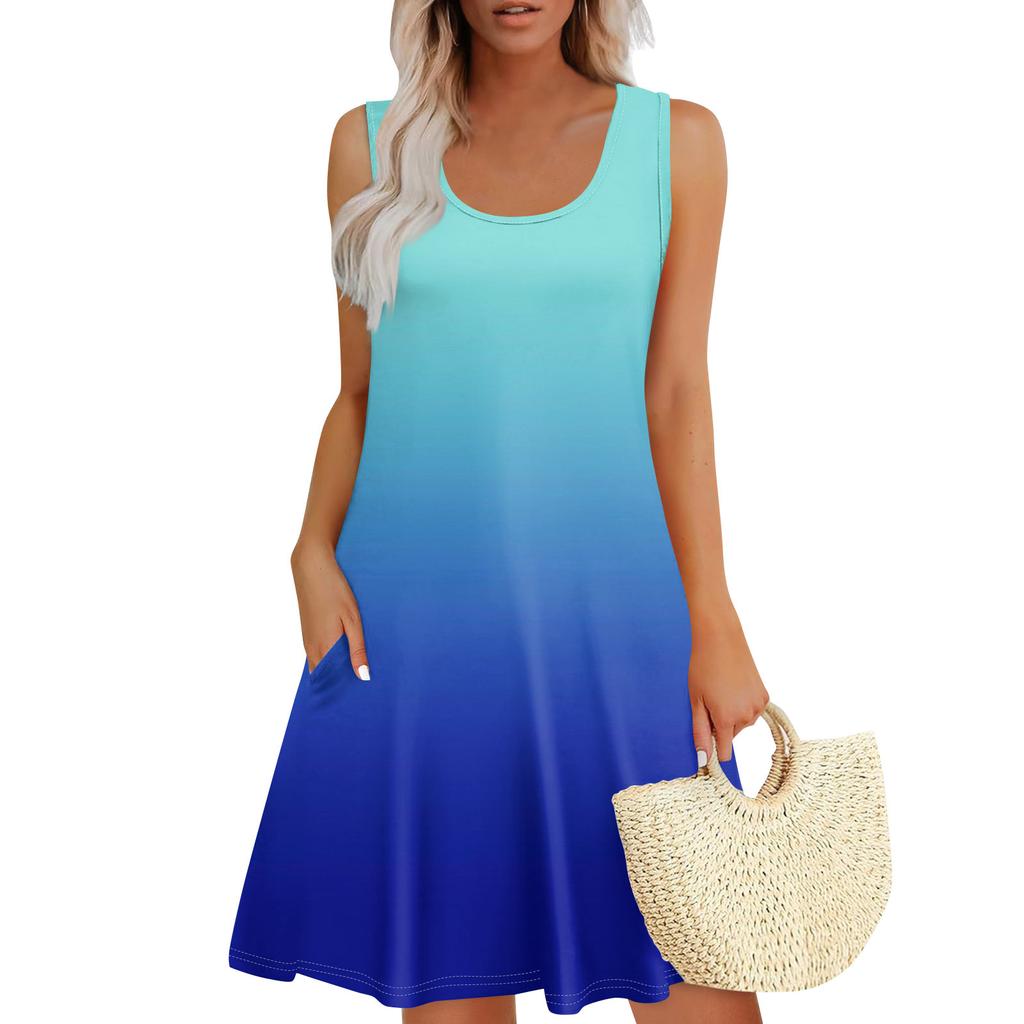 Женские летние платья, свободные сарафаны без рукавов с U-образным вырезом и карманами