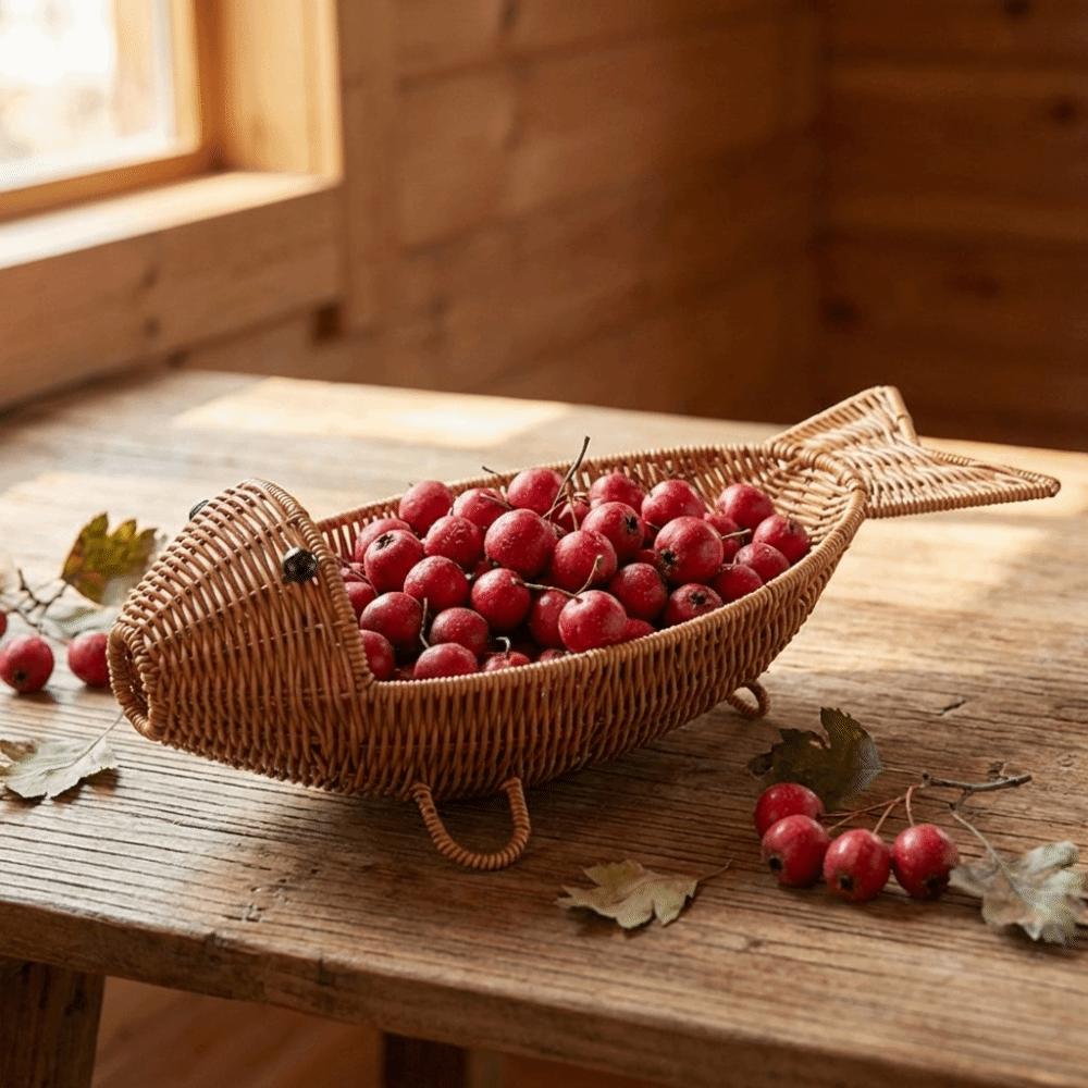 Fish Shape Hand Woven Fruit Basket Plastic Woven Storage Basket Drain Basket  Kitchen Storage
