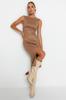 Women's Style Dress Camel Slit Suede Woven Dress