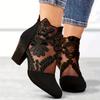 Fashionable Women's Floral Lace Ankle Boots with Pointed Toe and Chunky Heel - Versatile High Heeled Boots for Any Occasion