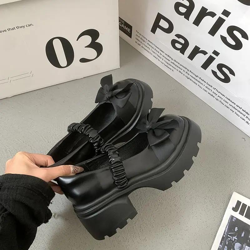 2024 New Fashion Buckle Women's Pumps Spring Autumn Mary Jane Round Toe Solid Butterfly Knot Platform Casual Ladies Shoes
