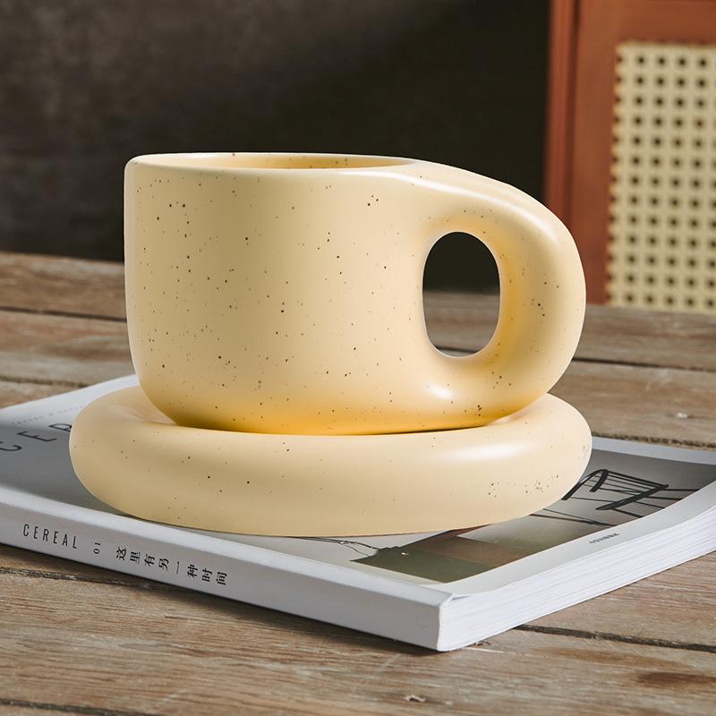 Splash Ink Floriddle Ceramic Mug with Saucer, Coffee Cups and Saucers, Home Office Tea Cup, Korean Cups, 400ml