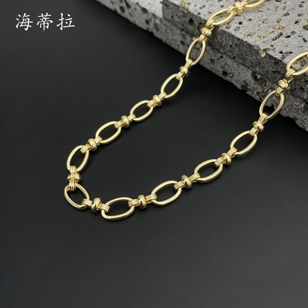 Luxury hot-selling ring gold-plated necklace bracelet set, hollow ring connection punk popular men's and women's jewelry