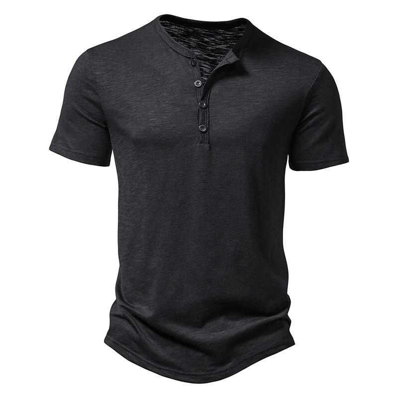 Men's Short-sleeve T-shirt Henley Collar Summer Casual Solid Color T Shirt for Men Polo High Quality Mens T-shirts