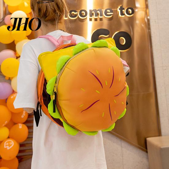 Novelty Food Backpack Hamburger with Adjustable Straps Realistic 3D Design Trendy Large Capacity Spacious Compartments Cheeseburger Storage Pouch
