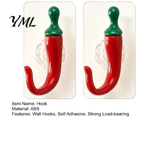 Decorative Pepper Hooks 2PCS Chili Adhesive Hooks, Cute Punch-Free Wall Hangers, Heavy Duty Hanging Seamless Storage for Kitchen Bathroom And Entryway
