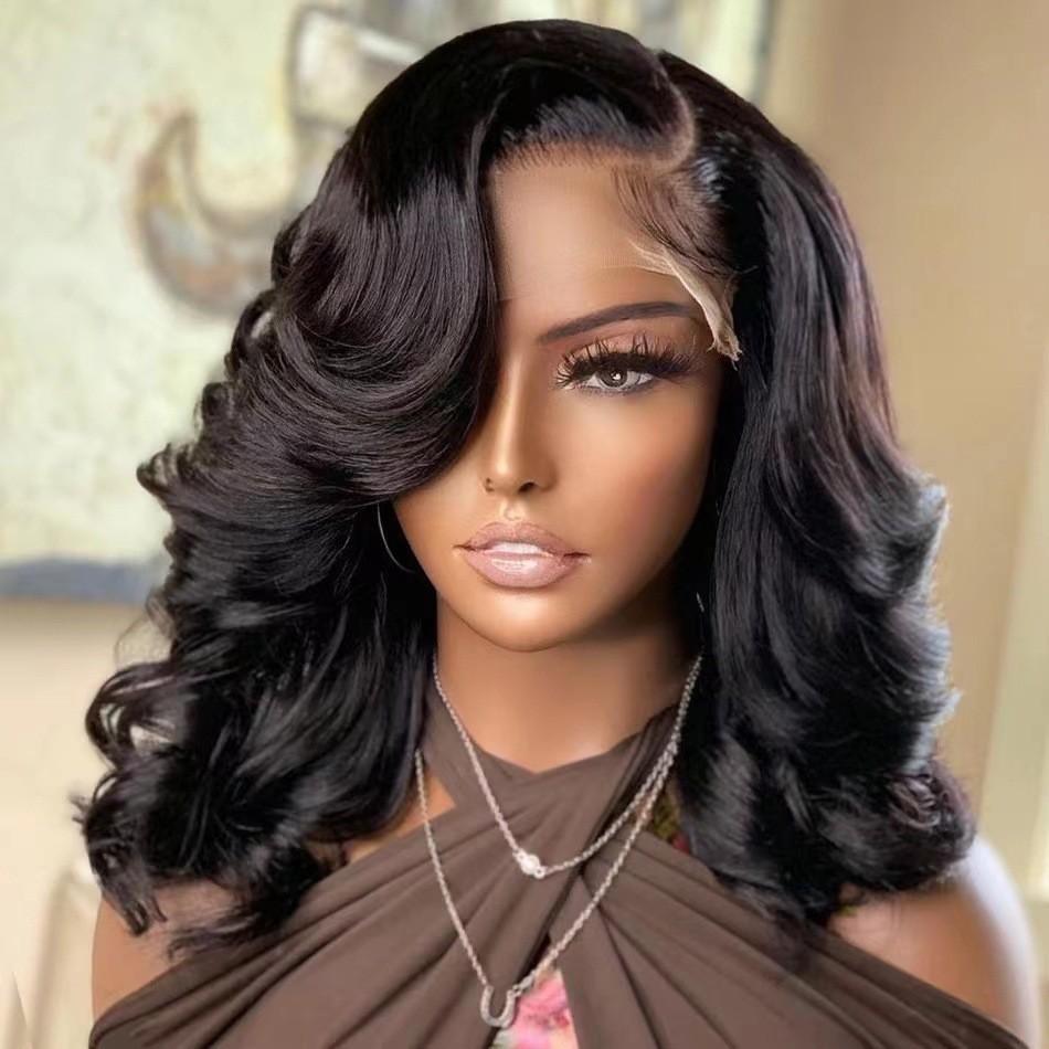 Women's Front Lace Wig Black Long Curly High Crown Heat Resistant Synthetic Hair Wig