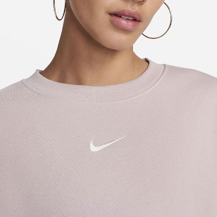 Nike Solid Logo Round Neck Long Sleeve Sweatshirt Women Sweatshirt White Platinum Violet DQ5762-019