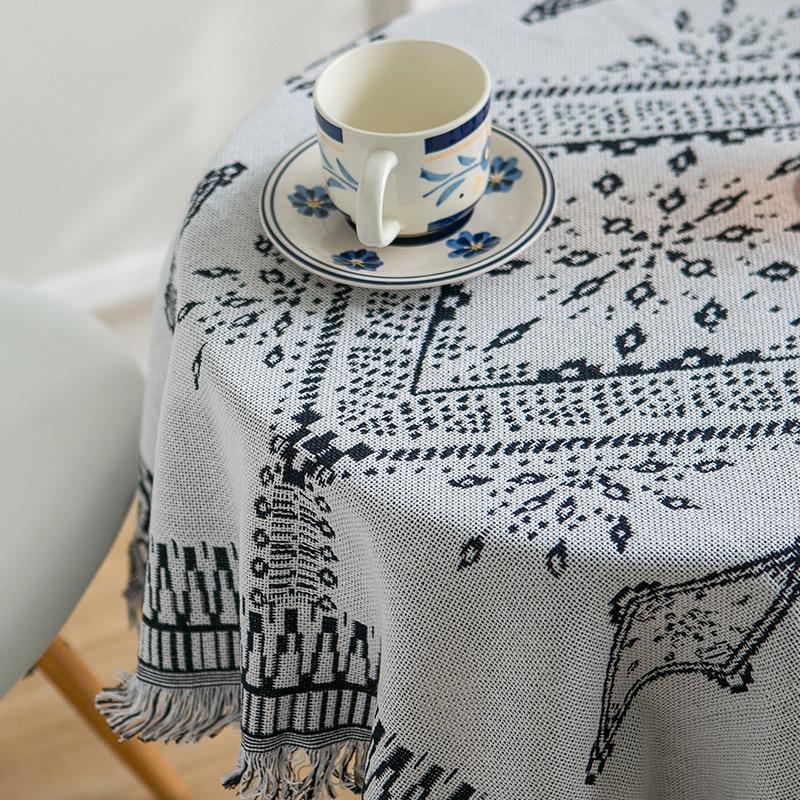 Цвет Моранди Этнический цвет Геометрическая Хлопок и лен Кружевная Скатерть Скатерть для кофейного столика Высококлассная Круглая Скатерть Скатерть