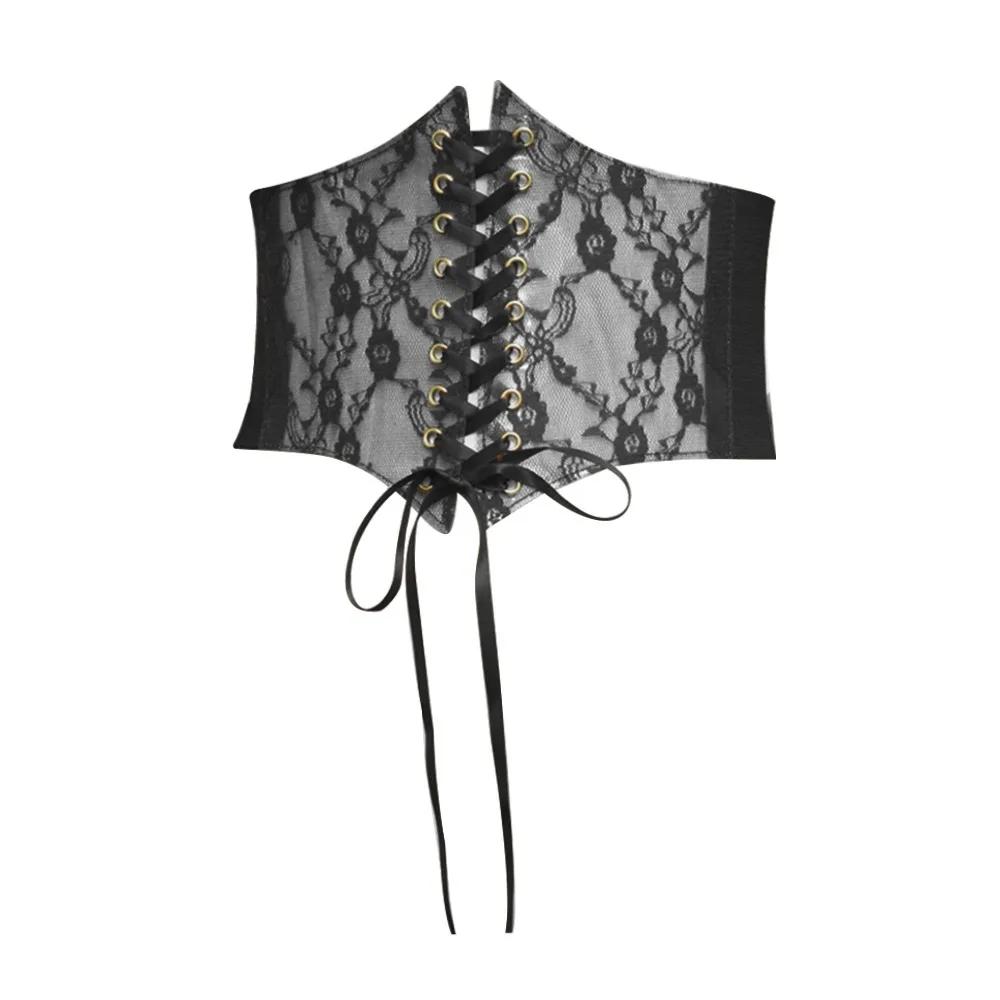 Wide Lace Corset Waist Belt Flower Embroidery PU Leather Waistband Strap DIY Decorative Slimming Body Belts