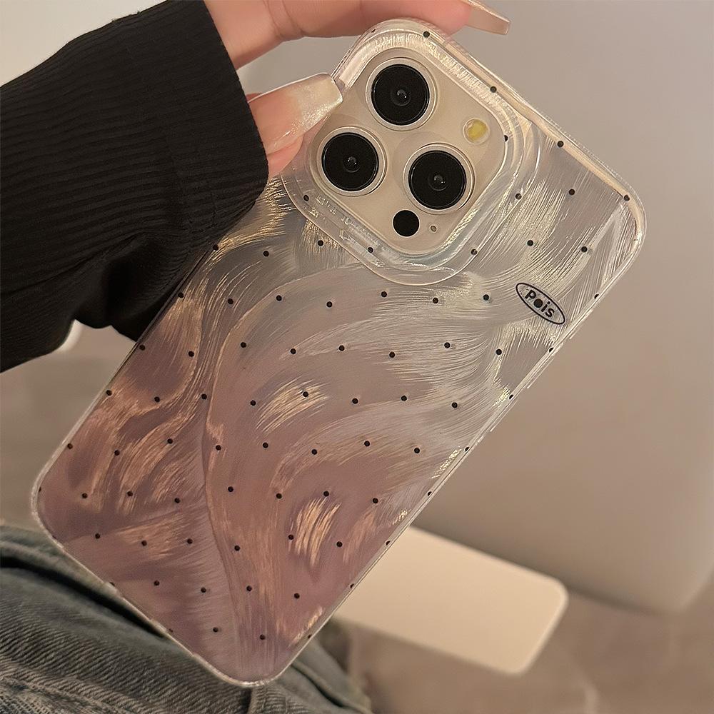 Подходит для чехла для мобильного телефона iPhone 14, 16, 17 Pro Max с градиентным порошком, в горошек, из перьевой пряжи, жесткий, 12, противоударный, высококачественный чехол для мобильного телефона
