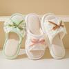 Модные милые кружевные банты для дома для тапочек женские мягкие подошвы легкие плоские домашние тапочки женские бесшумные нескользящие льняные тапочки для спальни