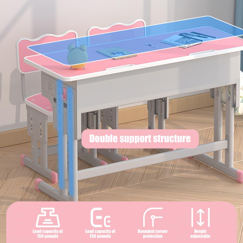 Детский двухместный письменный стол и стул, регулируемая высота, сверхпрочный, просторный, с крючком для школьной сумки