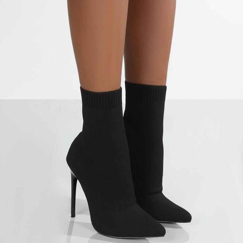 Женские ботинки, короткие туфли на высоком каблуке, женские осенне-зимние вязаные ботильоны Botas Mujer, черные носки, женские ботинки на каблуке