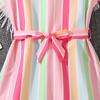 Girls' Fashion Dress 2025 Summer Children's Colorful Striped Printed Short-sleeved Dress