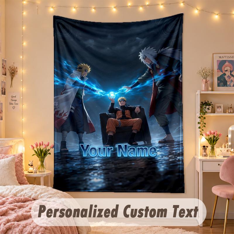 Custom Personalized Tapestry,Naruto Print Custom Name Text Wall Art Hanging for Bedroom