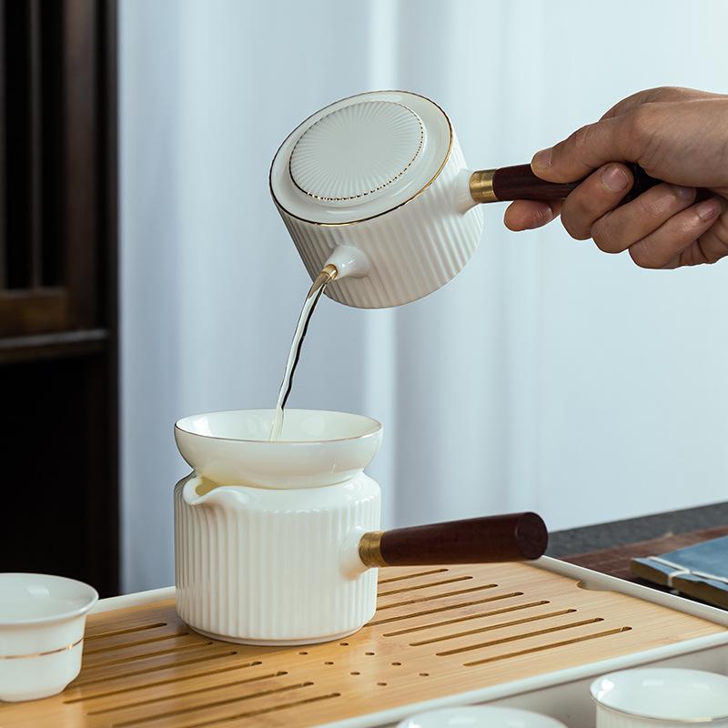 Side Pot Tea Set Suet Jade Porcelain Teapot Kung Fu Tea Office Gift Printing Teacup Dragon Boat Festival