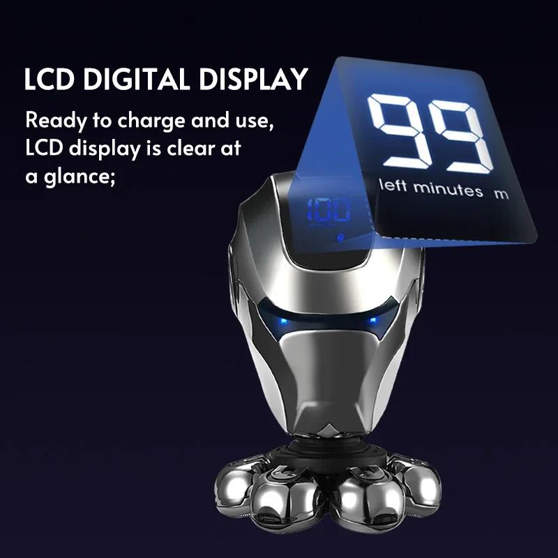 5-IN-1 Men Rechargeable Bald Head Electric Shaver 7D Floating Blade Head Beard Nose Ear Hair Trimmer Razor Clipper Facial Brush