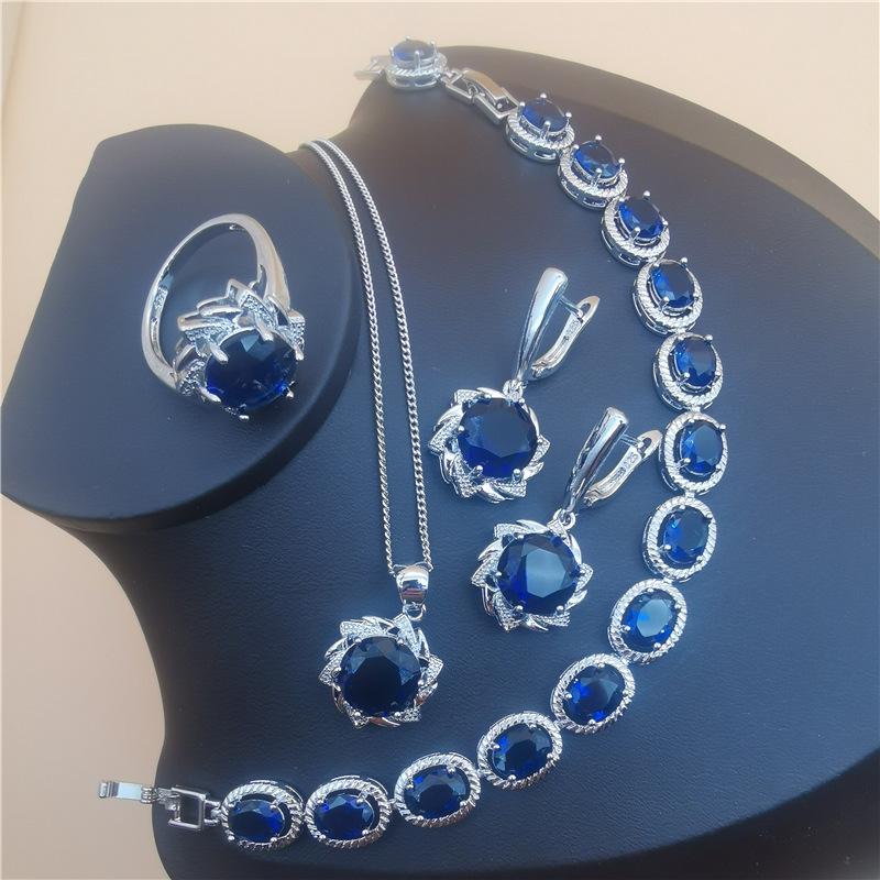 Комплекты украшений из натурального циркона, серебро 925 пробы, женские свадебные украшения, серьги, браслеты, кольца, комплект с подвеской и ожерельем