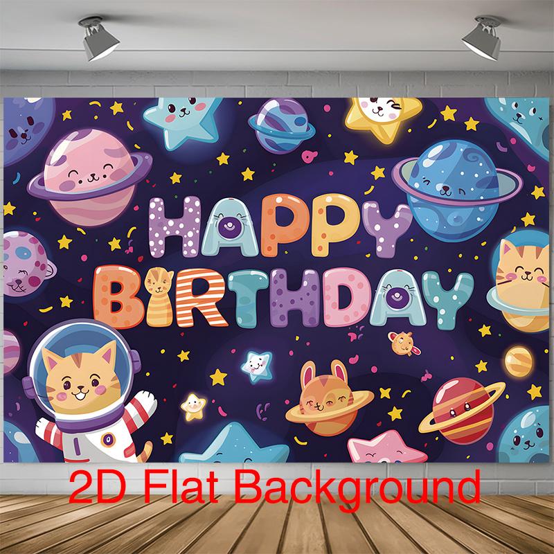 Party Backdrop Astronaut Space Cartoon Flat Planets Cats Inch Cafe Restaurant Photo Background Decor Birthday Party Decor