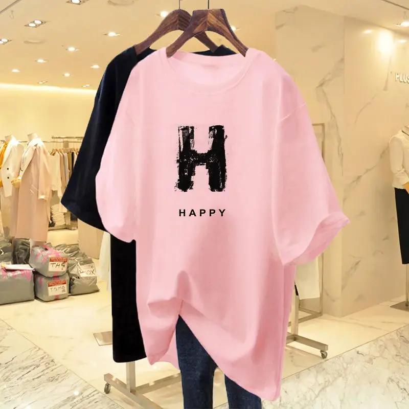 Women's Printed T-shirt, Pure Cotton Short Sleeved T-shirt, Round Neck Casual Top, Basic Sweater