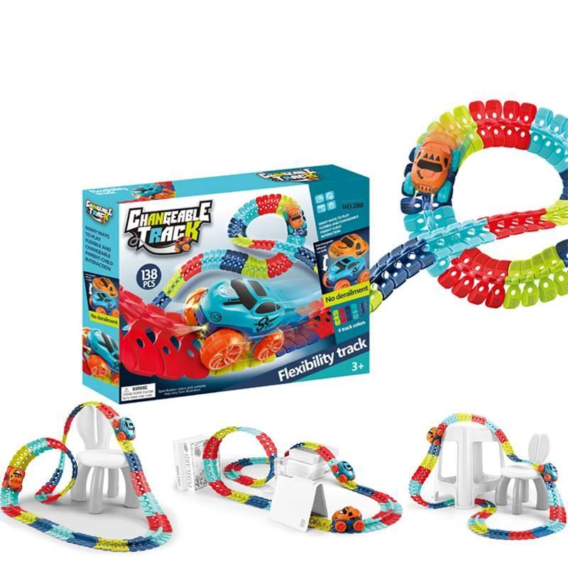 Захватывающий электрический трек для американских горок, бросающий вызов гравитации, с красочными огнями и магнитными элементами