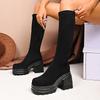 New Women's Chunky Platform Knee-High Boots Thick High Heels Punk Long Boots Woman Plus Size Slim Stretch Autumn Winter Boots