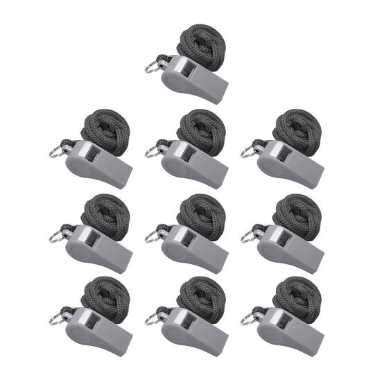 10 шт. пластиковых свистков со шнурками, громкие спортивные свистки для судей с горошиной для тренеров, для использования в экстренных ситуациях, запасной свисток для тренеров