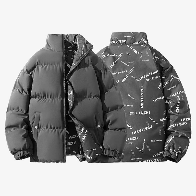 Winter Stand-up Collar Bread Clothes Men Wear Loose Cotton-padded Clothes On Both Sides Student Couple Clothes Casual Simple Cotton-padded Jacket