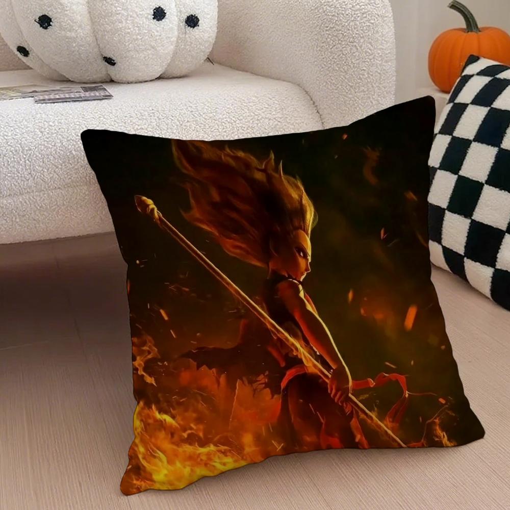 Popular Chinese Mytho Animation NNezha Cushion Cover Throw Pillow Cover Hidden Button Durable Polyester Chair Cushion