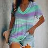Модная женская летняя повседневная дышащая освежающая футболка с коротким рукавом и v-образным вырезом с принтом пульсации, элегантная женская одежда большого размера