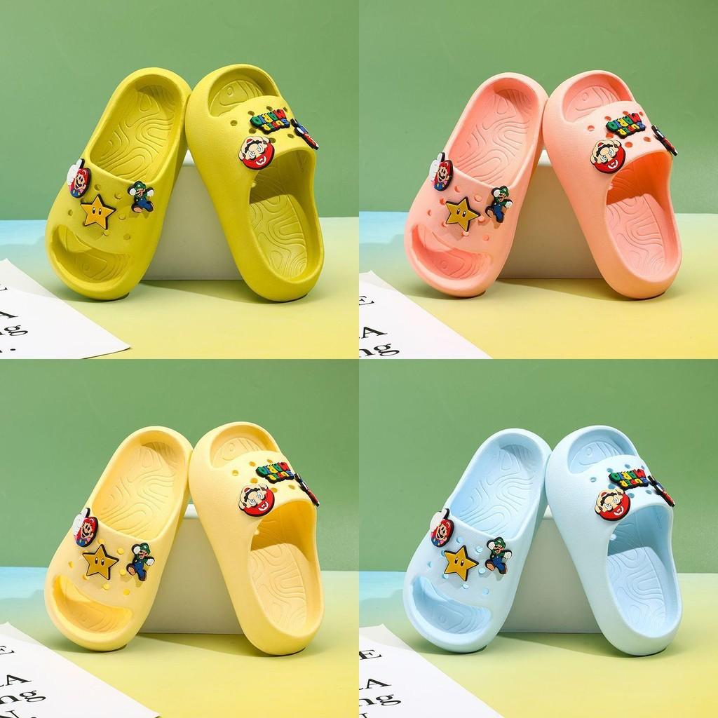 Очаровательные детские тапочки с мультяшным Марио, мягкая подошва, для дома, нескользящие, удобные сандалии