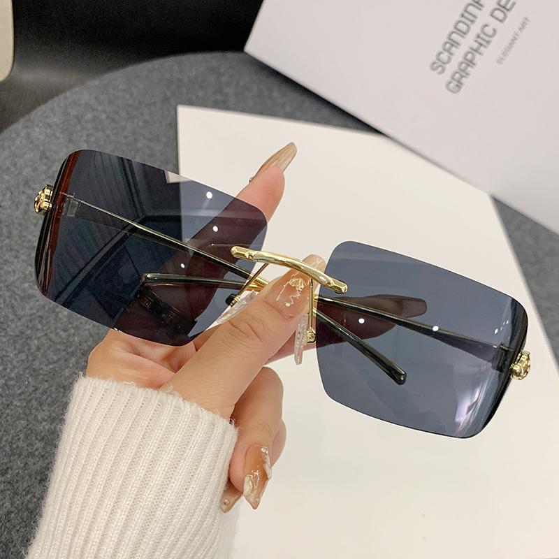 Новые Солнцезащитные Очки Специальные Безрамные Очки с Металлической Оправой с Огранкой Края Декоративные Солнцезащитные Очки с Головой Леопарда Мужские