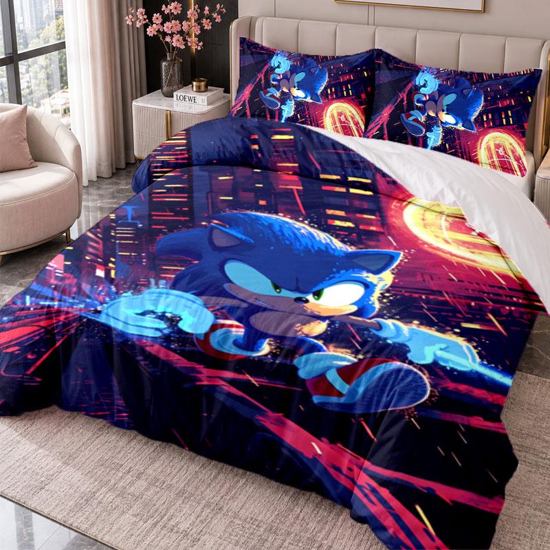 Sonic the Hedgehog 3Pcs Bedding Set Duvet Cover With Two Pillowcases For Bedroom Home Decoration