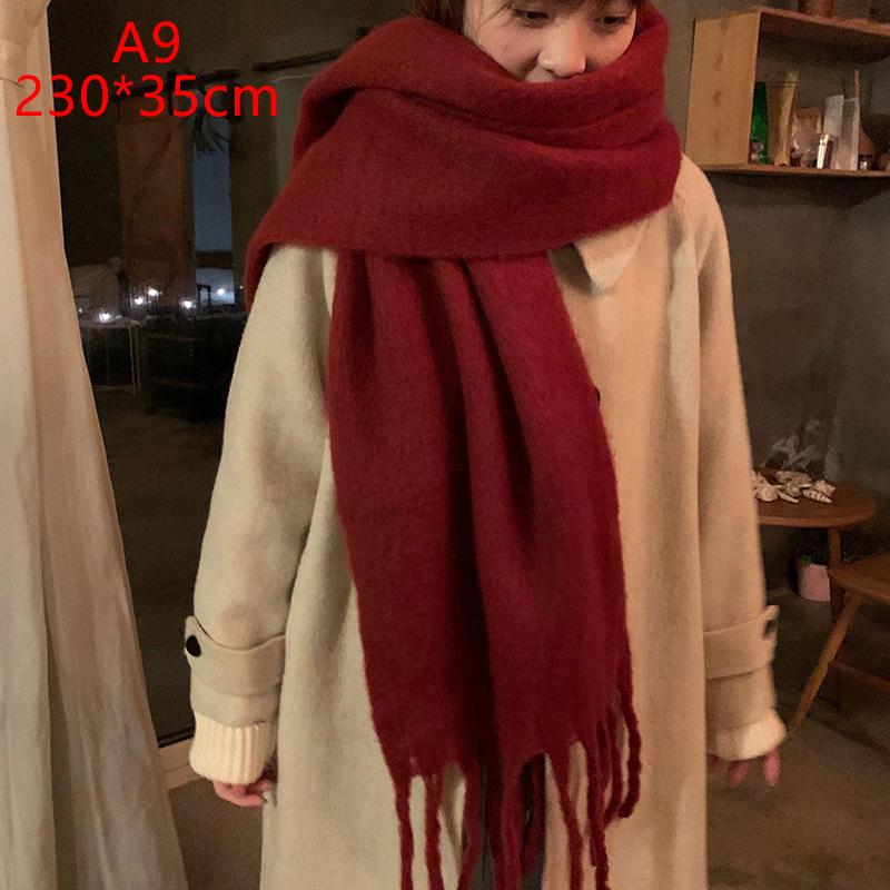 Solid Color Warm Women'S Winter Scarf Thickened Knitting Thick Tassel Shawl Scarf Women Men Scarf Accessories