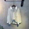 C S In The Room taCo Stripe aSymmetriCal Sheer poCket Long Sleeve Shirt 2Color