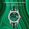 Start Малахитовые мужские часы с бриллиантами, функция даты, автоматические механические часы, пряжка-бабочка, ремешок из кожи аллигатора