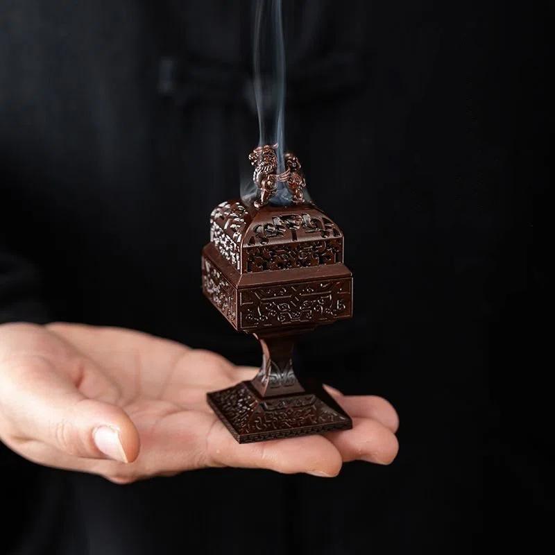 Square Zinc Alloy Incense Burner with Pedestal – Modern Aromatherapy Decor & Gift