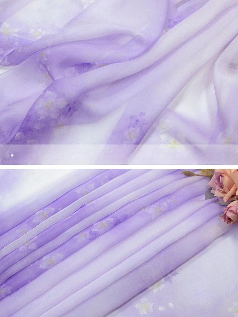 100x145cm Gradient Chiffon Fabric By The Meter for Chinese Style Cheongsam Hanfu Sewing Thin Printed Bamboo Pattern Cloth Soft