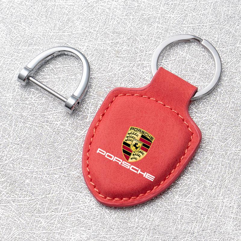 For Porsche 918 911 718 Taycan Panamera Cayenne Boxster Cayman Suede Car Emblem Key Chain Ring Holder Car Keychain Accessories