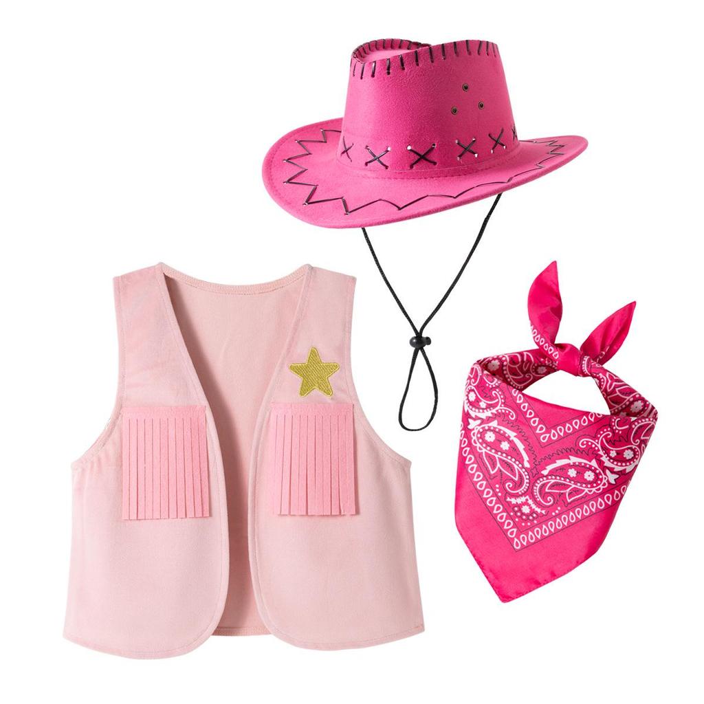 Girls' Western Cowboy Vest Costume with Tassel and Scarf for Festival or Role-Playing Events