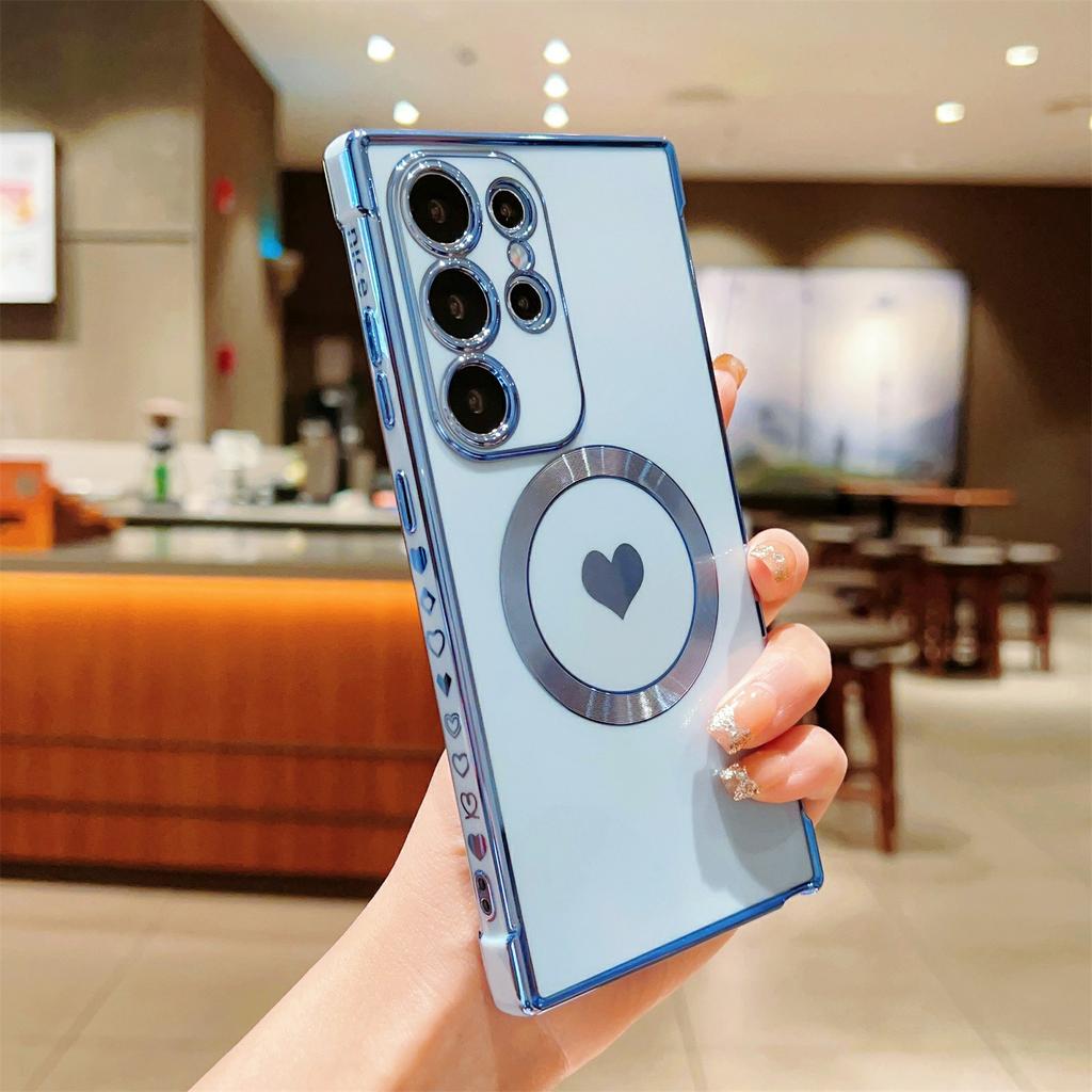 For Samsung Galaxy S26 Ultra Magnetic Case Electroplating Soft TPU Cover with Cute Love Heart