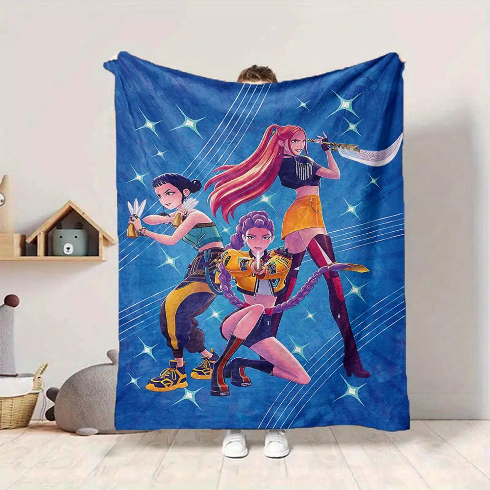 1pc KPop Flannel Throw Blanket HD Printed Lightweight Soft Warm All Season Blanket for Sofa, Bed, Travel, Camping Machine Washable