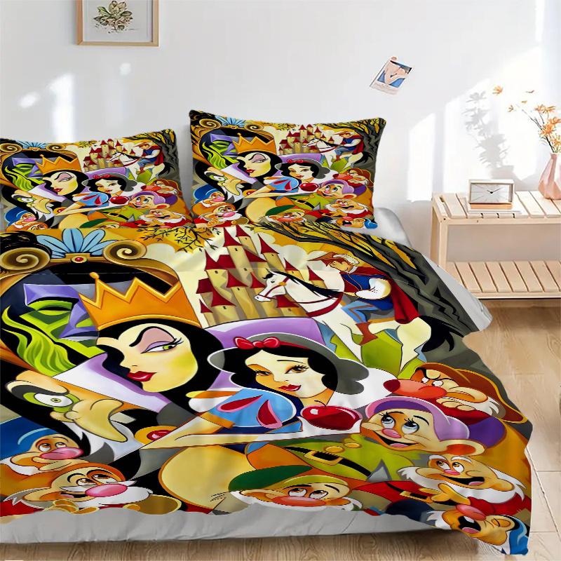 3pcs The Evil Queen Snow White and the Seven Dwarfs Quilt Cover Set (1 Quilt Cover + 2 Pillowcases Without Pillow Core), High-Definition Printing