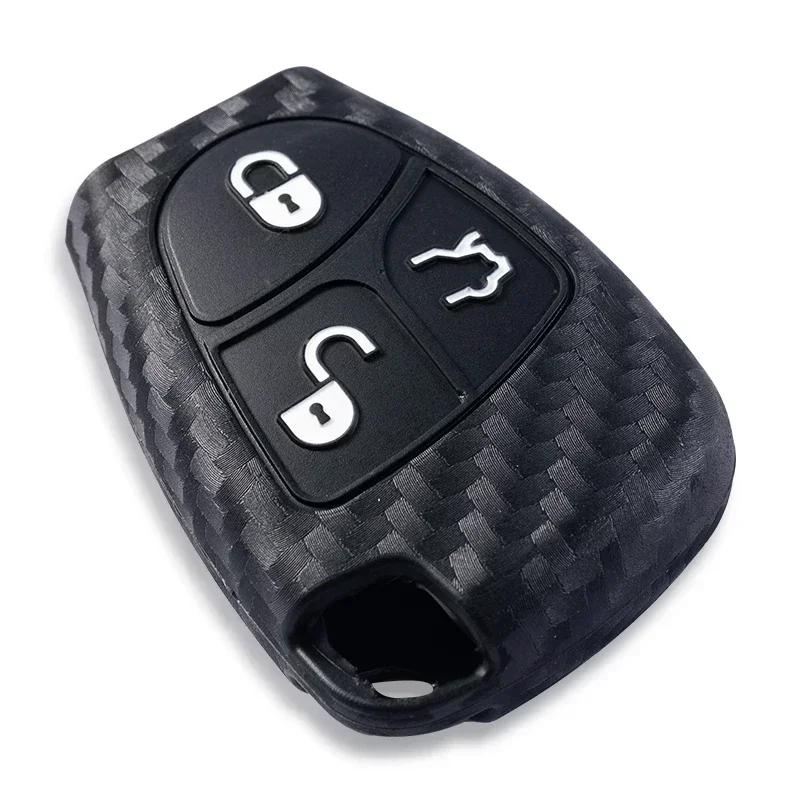 New Carbon Fiber Silicone Car Key Case For Mercedes Benz C B E R Class Gl Cls Clk Slk W203 W211 W204 3Bnt Remote Key Cover