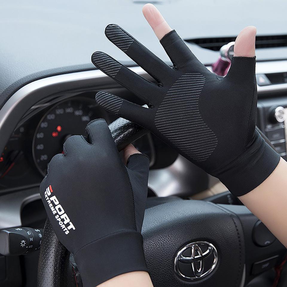 1Pair Ice Silk Half Finger Gloves Summer UV Protection Anti-Slip Breathable Thin Driving Cycling Gloves Men Women Unisex