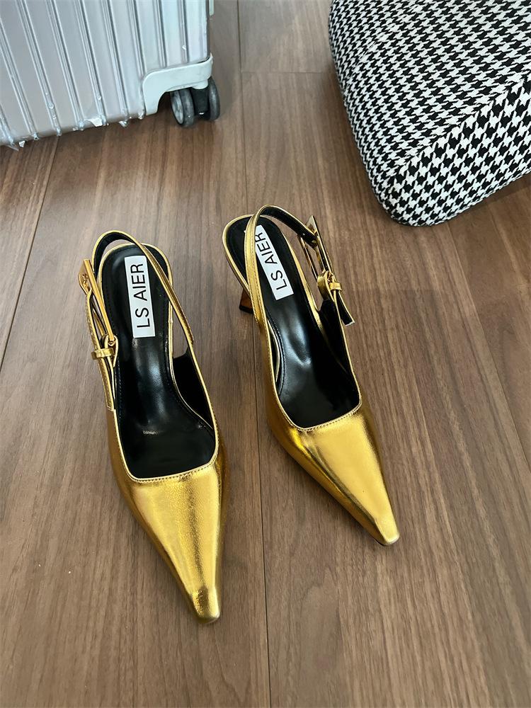 Весна 2024 новые серебристые туфли-лодочки на высоком каблуке женские стилет темпераментный стиль королевской сестры лакированная кожа сексуальные одинарные туфли французские сандалии