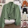 Женский короткий пиджак с лацканами, длинными рукавами и одной пуговицей, однотонный, свободного кроя, в повседневном деловом стиле