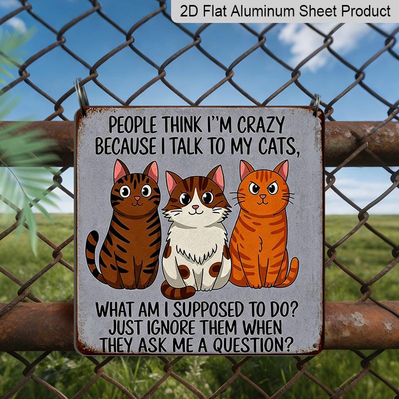 2D Flat, 1pc Funny Cat Lady Wall Sign "I Talk To My Cats" - Vintage Metal Plaque with Retro Tin Style, Outdoor/ Decoration Suitable for Living Room